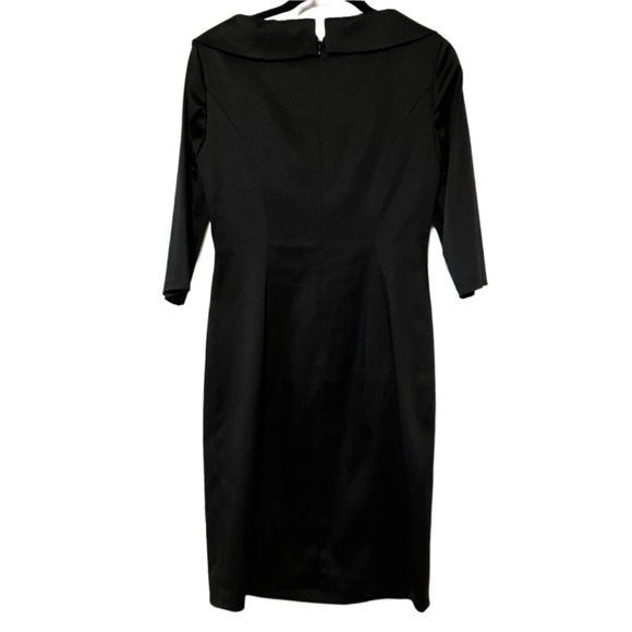 Kay Unger Portrait Black Satin V-Neck Shawl Collared Sheath Evening Dress Size 8 - Picture 3 of 6